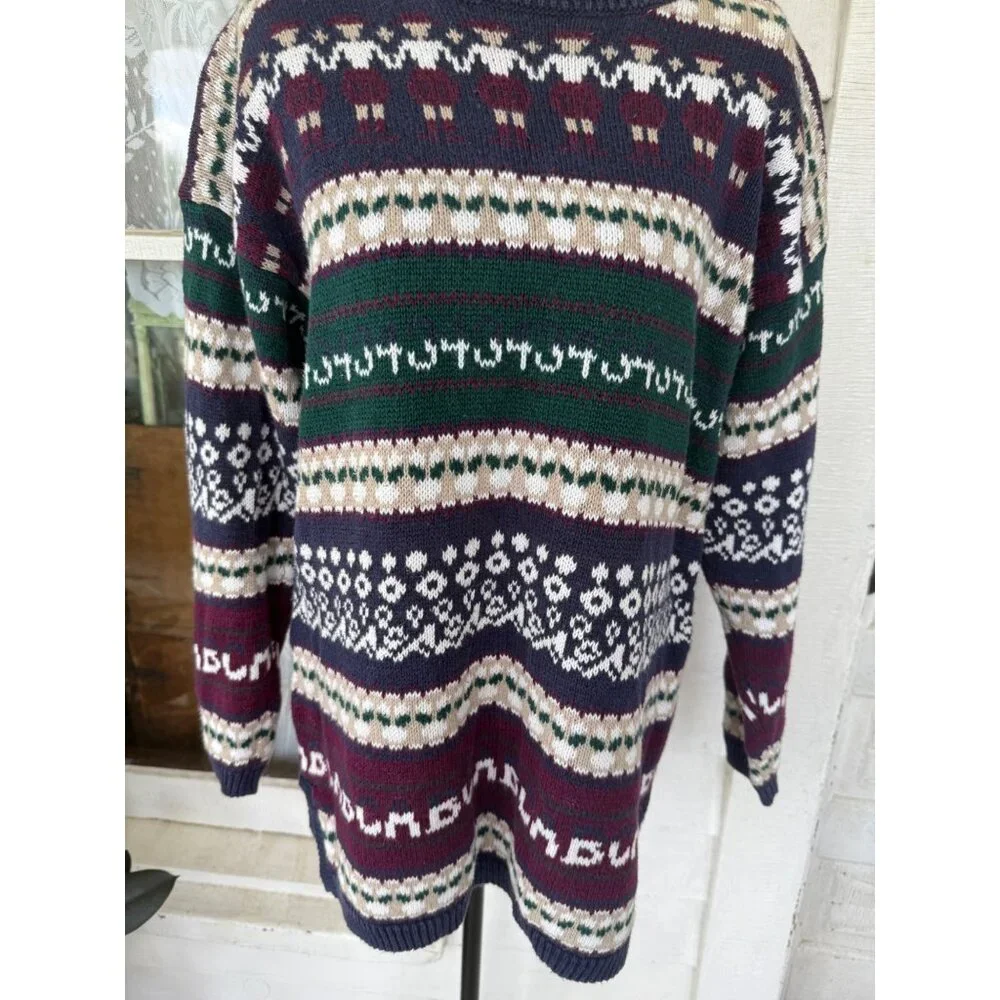 Vintage 80s Cotton Ramie Pull Over Sweater Novelty People Womens Small - Picture 2 of 12